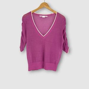 Veronica Beard Linen Blend V-Neck Sweater Top Purple Size Medium
